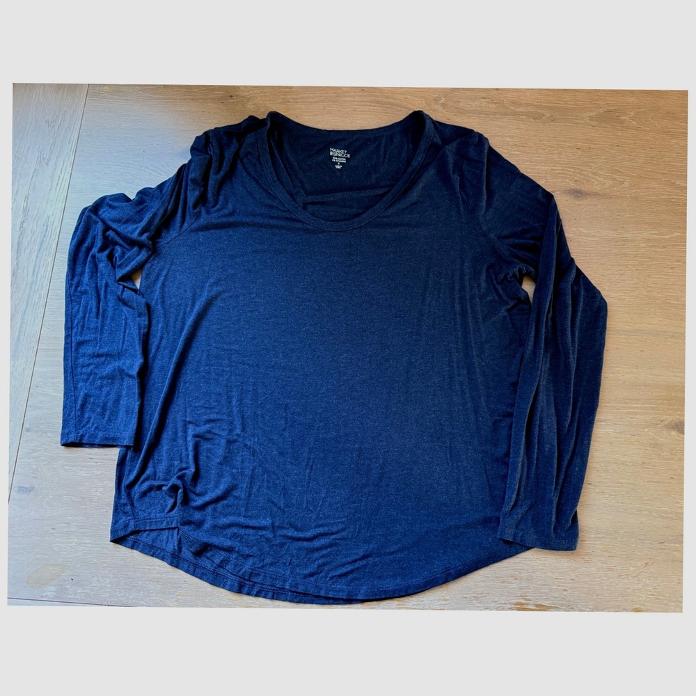 Market & Spruce Womens XL Navy Blue Long Sleeve Scoop Neck Rayon Spandex Top